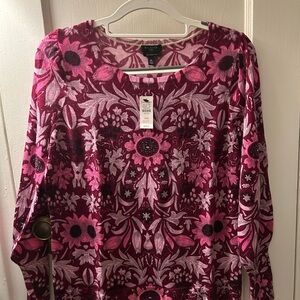 Talbots Pink Floral Sweater Cardigan